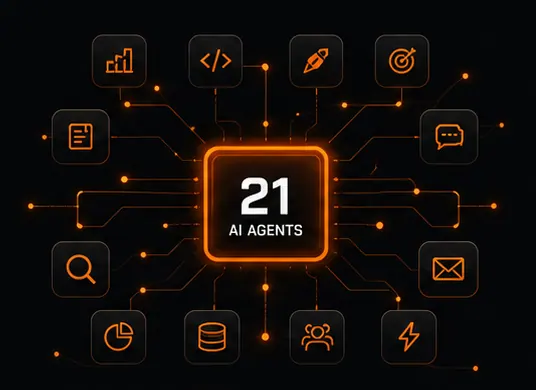21 AI agents connected through an automation network